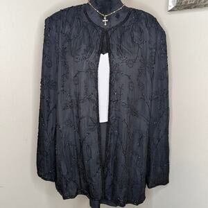 JMD New York Black beaded silk beaded cardigan 3x